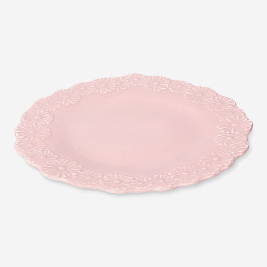 Pink plate with embossed flowers